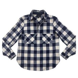 J.Crew Shirt Popover Womens XS Wool Blend Blue White Buffalo Check Zip Neck